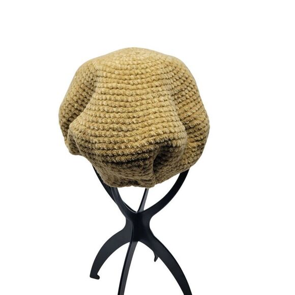 Vintage Inspired Camel Chenille Knit Beret Hat Winter Accessory City Classic - Picture 4 of 7